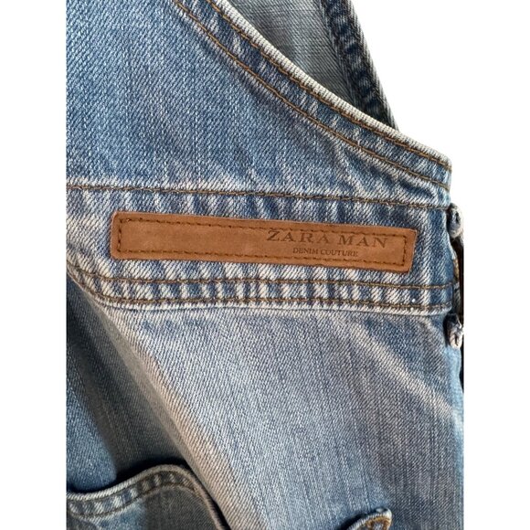 Zara Man Denim Overalls Distressed Large Light Blue - Picture 9 of 9